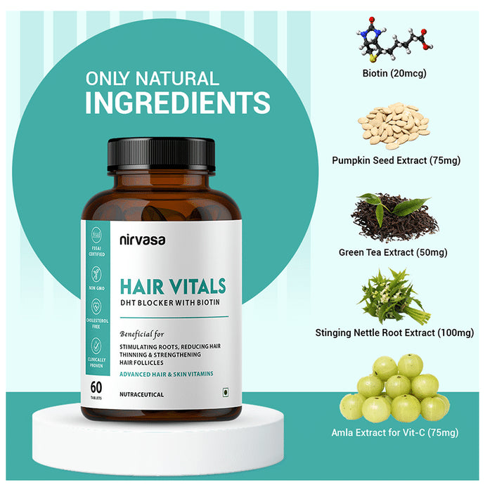 Nirvasa Hair Vitals DHT Blocker with Biotin (60 Tablet Each)