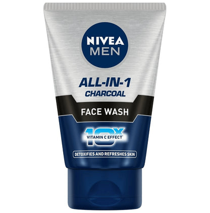 Nivea Men Face Wash-All in 1 Charcoal to Detoxify & Refresh Skin with 10x Vitamin C Effect - Classic Derma