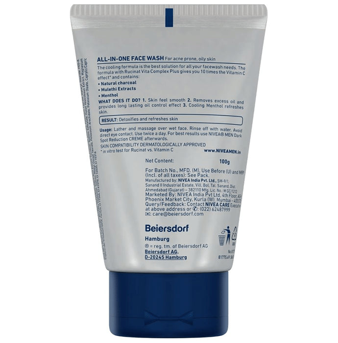 Nivea Men Face Wash-All in 1 Charcoal to Detoxify & Refresh Skin with 10x Vitamin C Effect