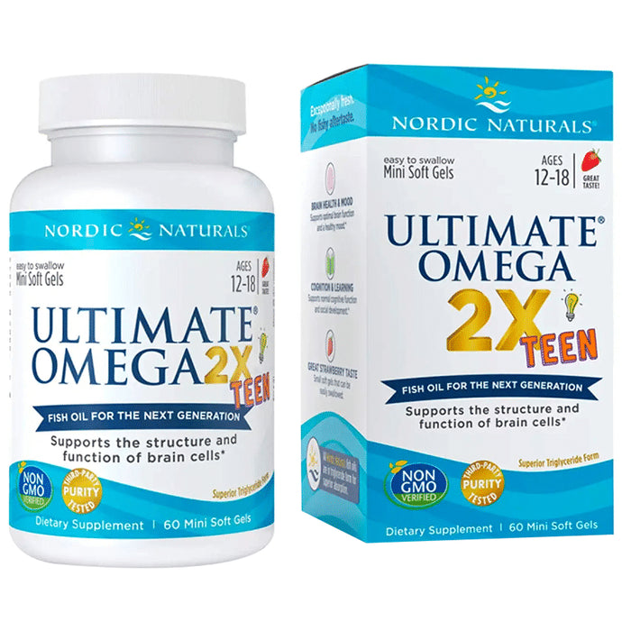 Nordic Naturals 12 to 18 Yrs Ultimate Omega 2x Teen Mini Soft gels for Brain Cells and Function Strawberry - Classic Derma