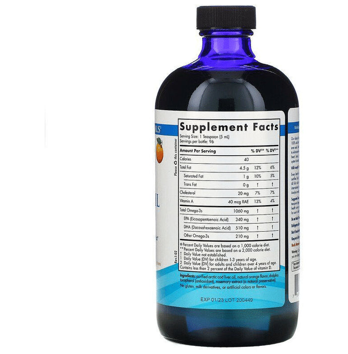 Nordic Naturals Arctic Cod Liver 1060mg Omega 3 for Heart & Brain Health Orange