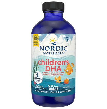 Nordic Naturals Children's DHA with 530mg Omega 3 | For Healthy Brain & Immunity | Flavour Orange - Classic Derma