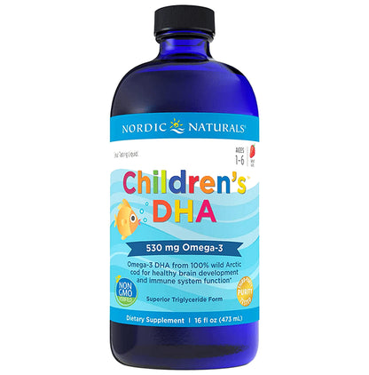 Nordic Naturals Children's DHA with 530mg Omega 3 | For Healthy Brain & Immunity | Flavour Strawberry - Classic Derma