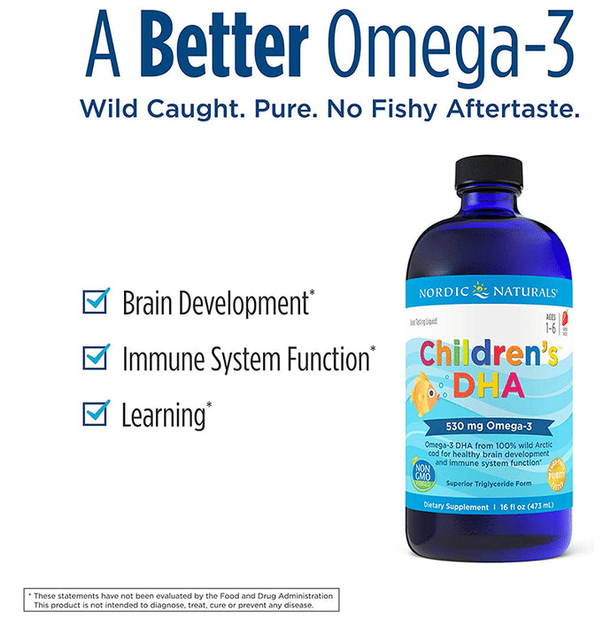 Nordic Naturals Children's DHA with 530mg Omega 3 | For Healthy Brain & Immunity | Flavour Strawberry
