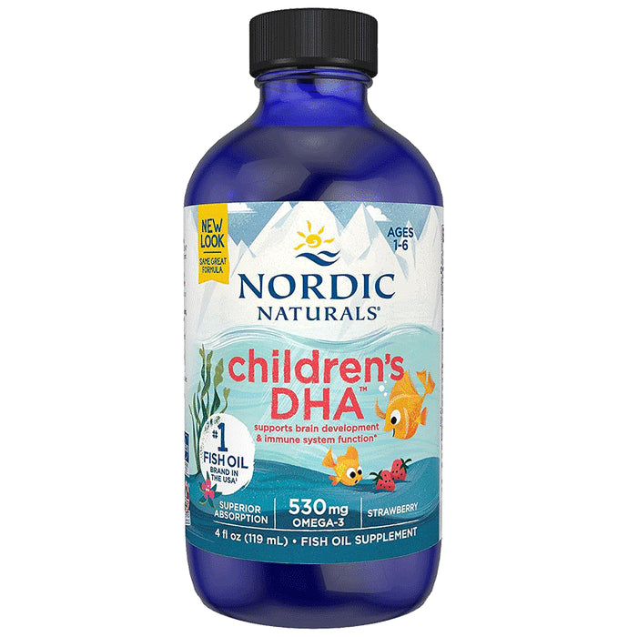 Nordic Naturals Children's DHA with 530mg Omega 3 | For Healthy Brain & Immunity | Flavour Strawberry - Classic Derma