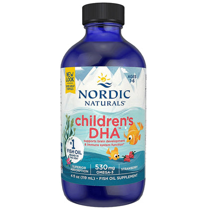 Nordic Naturals Children's DHA with 530mg Omega 3 | For Healthy Brain & Immunity | Flavour Strawberry - Classic Derma