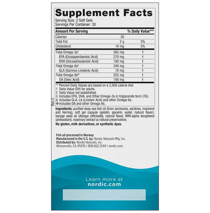 Nordic Naturals Complete Omega 565mg Omega 3 + 70mg GLA Soft Gel Lemon