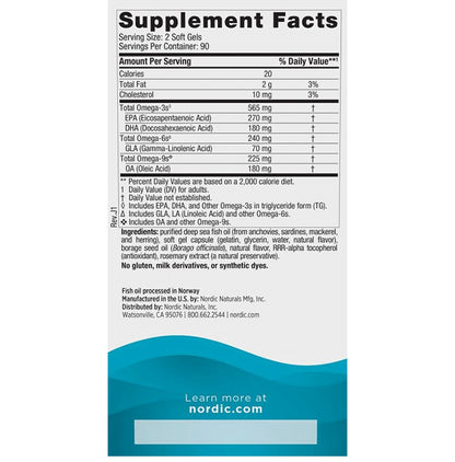 Nordic Naturals Complete Omega 565mg Omega 3 + 70mg GLA Soft Gel Lemon