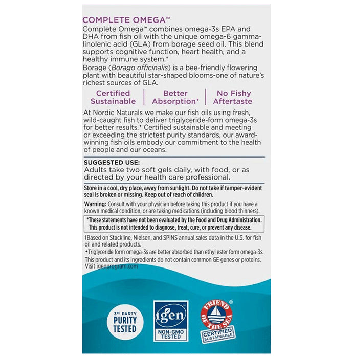 Nordic Naturals Complete Omega 565mg Omega 3 + 70mg GLA Soft Gel Lemon