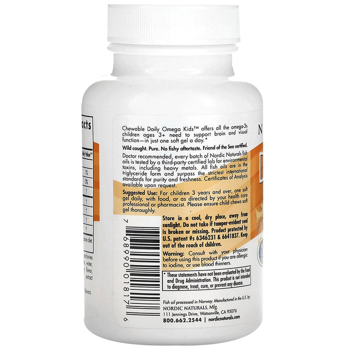 Nordic Naturals Daily Omega Kids 500mg Soft Gels for Brain & Visual Function Natural Fruit