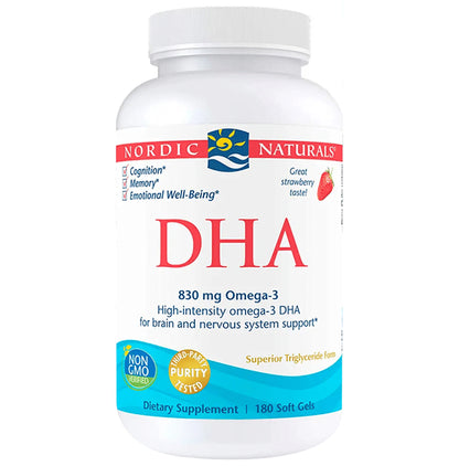 Nordic Naturals DHA 830mg Omega 3 Soft Gels for Brain and Nervous System Support Strawberry - Classic Derma