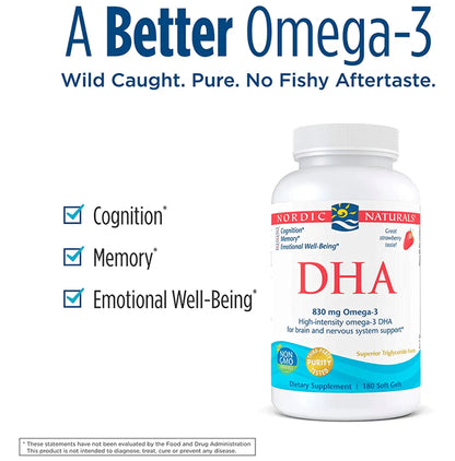 Nordic Naturals DHA 830mg Omega 3 Soft Gels for Brain and Nervous System Support Strawberry