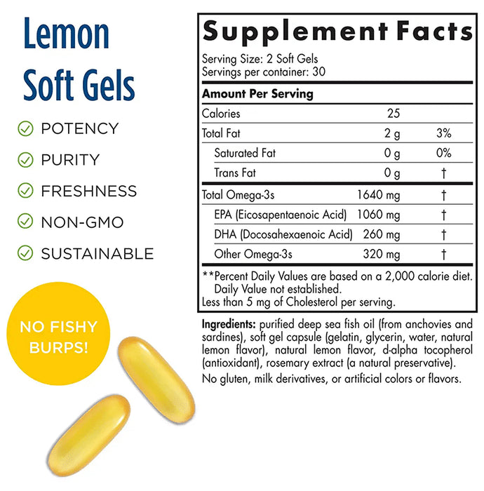 Nordic Naturals EPA Extra High-Intensity Omega 3 1640mg Soft Gels for Optimal Immune Function and Heart Health Lemon