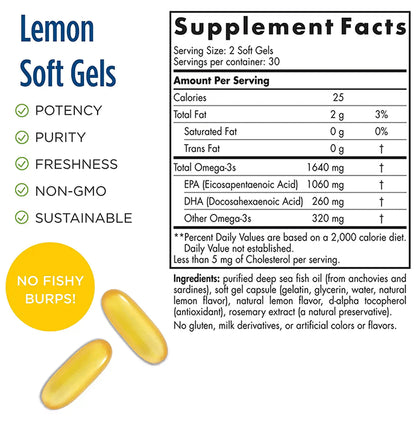 Nordic Naturals EPA Extra High-Intensity Omega 3 1640mg Soft Gels for Optimal Immune Function and Heart Health Lemon