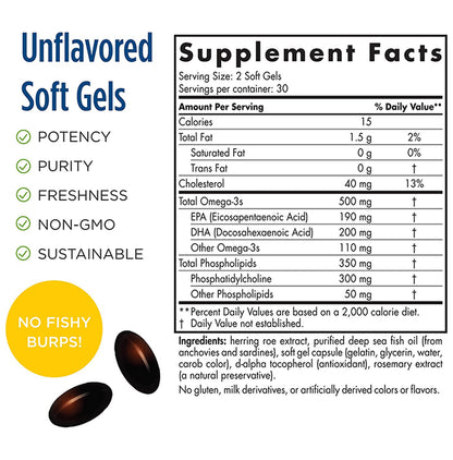 Nordic Naturals Omega 3 500mg + Phospholipids 350mg Soft Gel