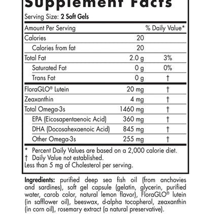 Nordic Naturals Omega 3 Vision 1460mg Soft Gels with Zeaxanthin & FloraGLO Lutein for Healthy Eyes and Vision