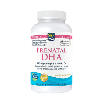Nordic Naturals Prenatal DHA Omega 3 830mg + D3 400 I.U. Soft Gels for Brain Development in Babies