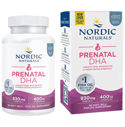 Nordic Naturals Prenatal DHA Omega 3 830mg + D3 400 I.U. Soft Gels for Brain Development in Babies - Classic Derma