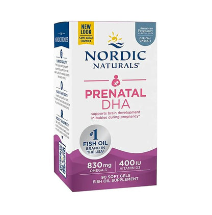 Nordic Naturals Prenatal DHA Omega 3 830mg + D3 400 I.U. Soft Gels for Brain Development in Babies