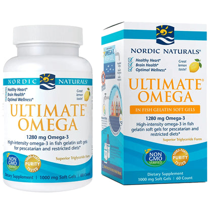 Nordic Naturals Ultimate High-Intensity Omega 3 1280mg Soft Gels for Healthy Heart, Brain Health and Optimal Wellness Lemon - Classic Derma