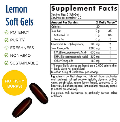 Nordic Naturals Ultimate Omega 3 1280mg + CoQ10 100mg Soft Gels Supports Cardiovascular Health