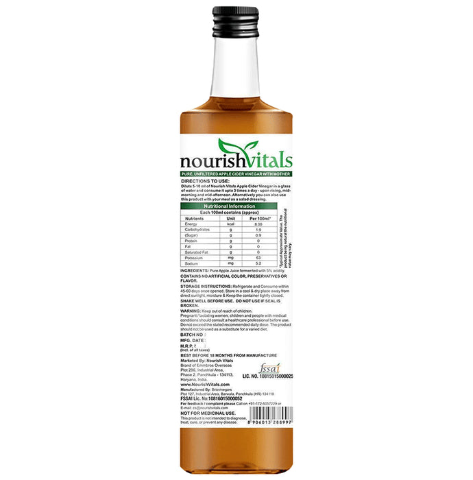 NourishVitals Apple Cider Vinegar ACV with Mother Vinegar Acidity 5% | For Metabolism & Weight Loss
