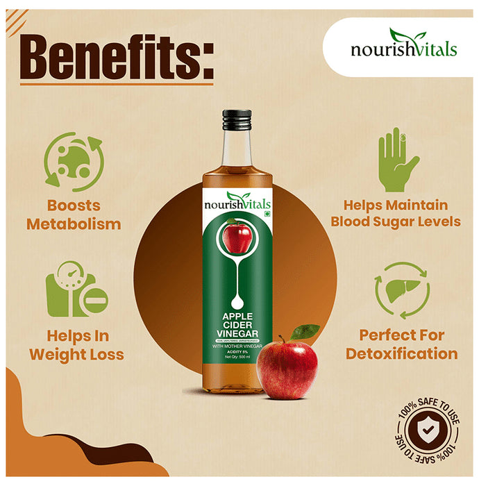 NourishVitals Apple Cider Vinegar ACV with Mother Vinegar Acidity 5% | For Metabolism & Weight Loss