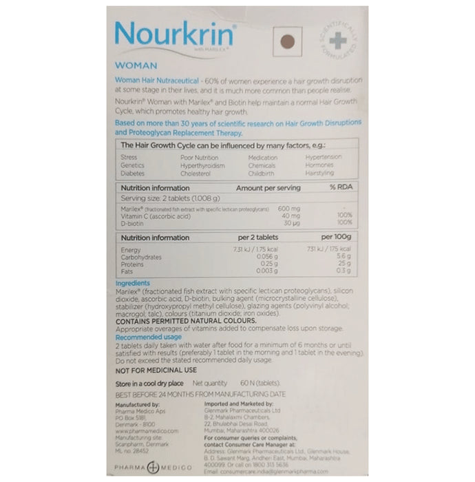 Nourkrin Women Tablet with Biotin & Vitamin C | Proteoglycan Replacement Formula for Hair