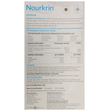 Nourkrin Women Tablet with Biotin & Vitamin C | Proteoglycan Replacement Formula for Hair