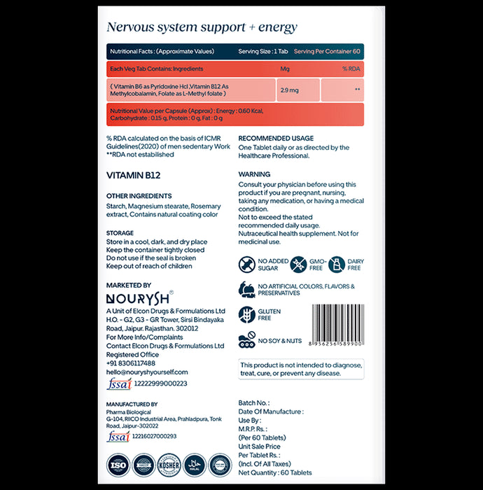 Nourysh Vitamin B12 (Methylcobalamin) 1500 mcg (Methylcobalamin) Tablet