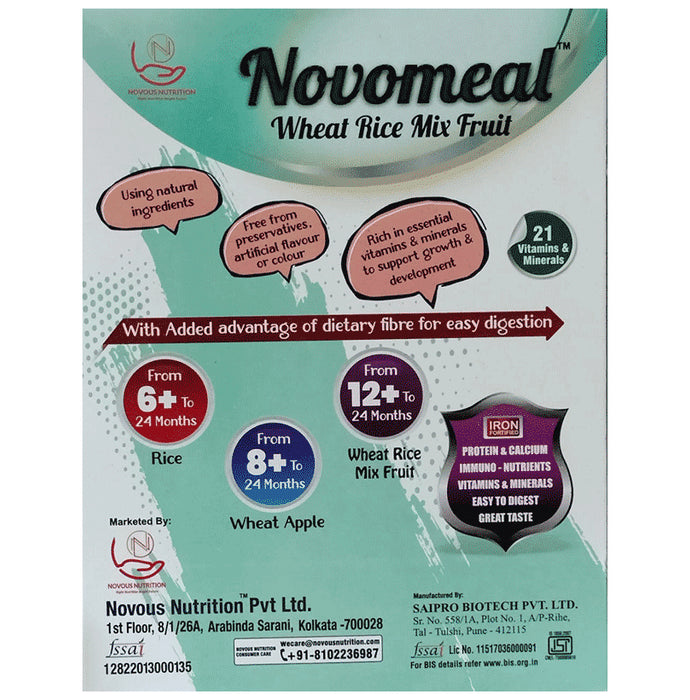 Novomeal Wheat Rice Mix Fruit Baby Cereal with Milk for 12 Months