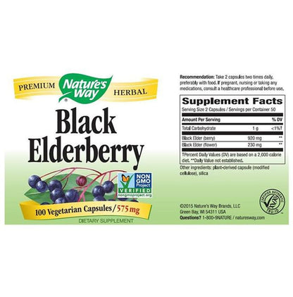 Now Foods Black Elderberry 575mg Vegetarian Capsule