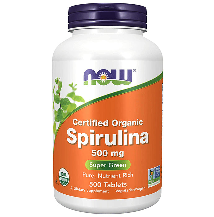 Now Foods Certified Organic Spirulina 500mg Vegetarian Tablet - Classic Derma