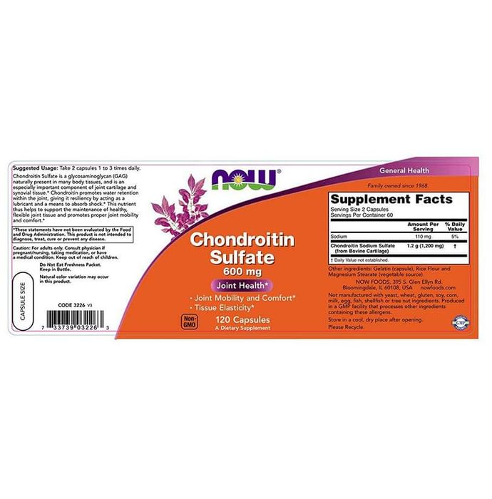 Now Foods Chondroitin Sulfate 600mg Capsule