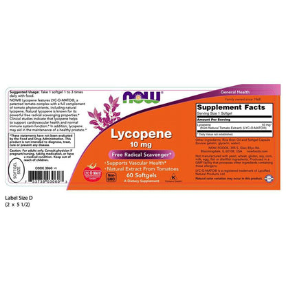 Now Lycopene 10mg Softgels