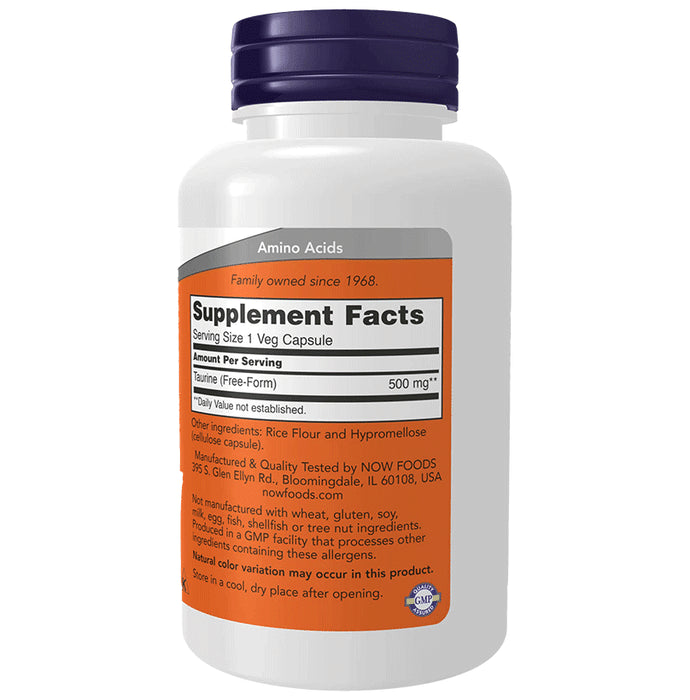 Now Taurine 500 mg Capsule