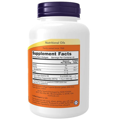 Now Virgin Coconut Oil 1000mg Softgel Soft Gelatin Capsule