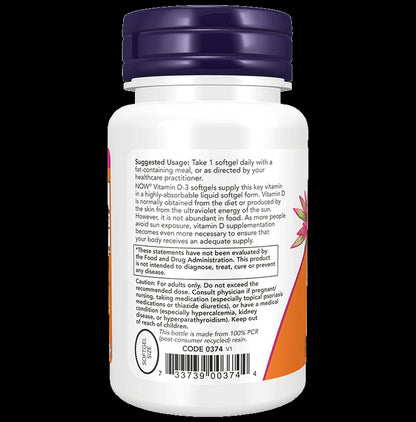 Now Vitamin D3 (Cholecalciferol) 5000IU | Softgel for Strong Bones & Immunity