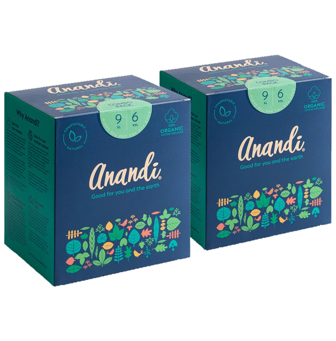 Anandi Combo Pack of 100% Organic Cotton Sanitary Pads for Women with Disposal Pouch (18XL +12XXL) - Classic Derma