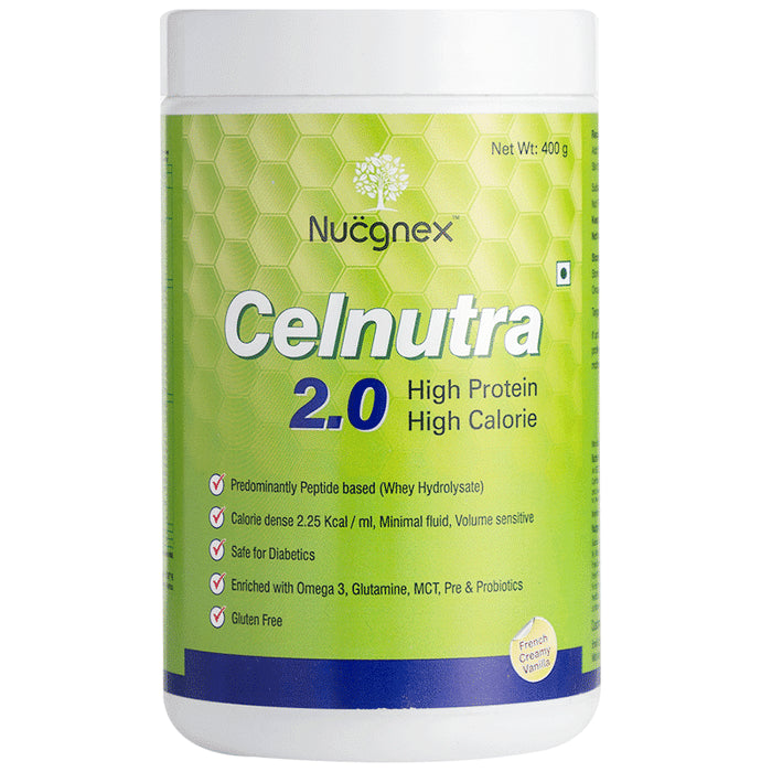 Nucgnex Celnutra 2.0 Whey Protein with Omega 3, Glutamine, Pre & Probiotics | Flavour Powder Creamy Vanilla - Classic Derma