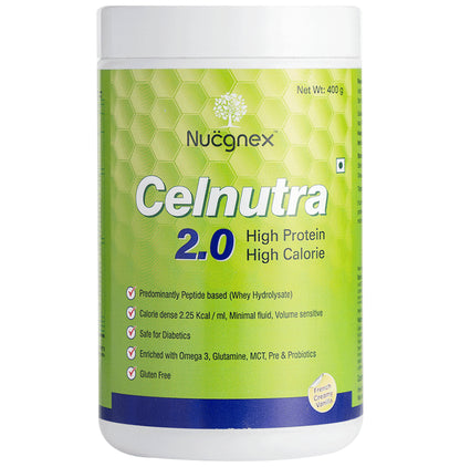 Nucgnex Celnutra 2.0 Whey Protein with Omega 3, Glutamine, Pre & Probiotics | Flavour Powder Creamy Vanilla - Classic Derma