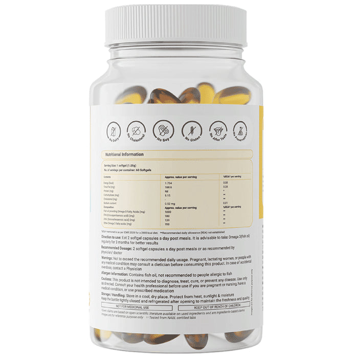 Nudge Omega 3 (Fish Oil) Softgel Capsule for Healthy Heart, Joint & Brain