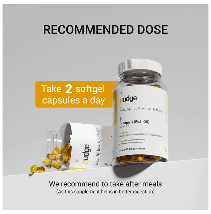 Nudge Omega 3 (Fish Oil) Softgel Capsule for Healthy Heart, Joint & Brain