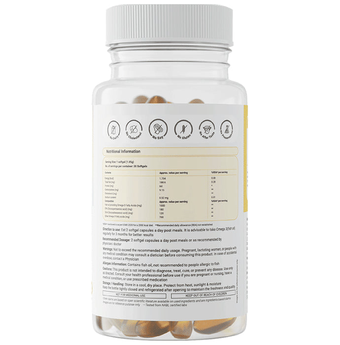 Nudge Omega 3 (Fish Oil) Softgel Capsule for Healthy Heart, Joint & Brain