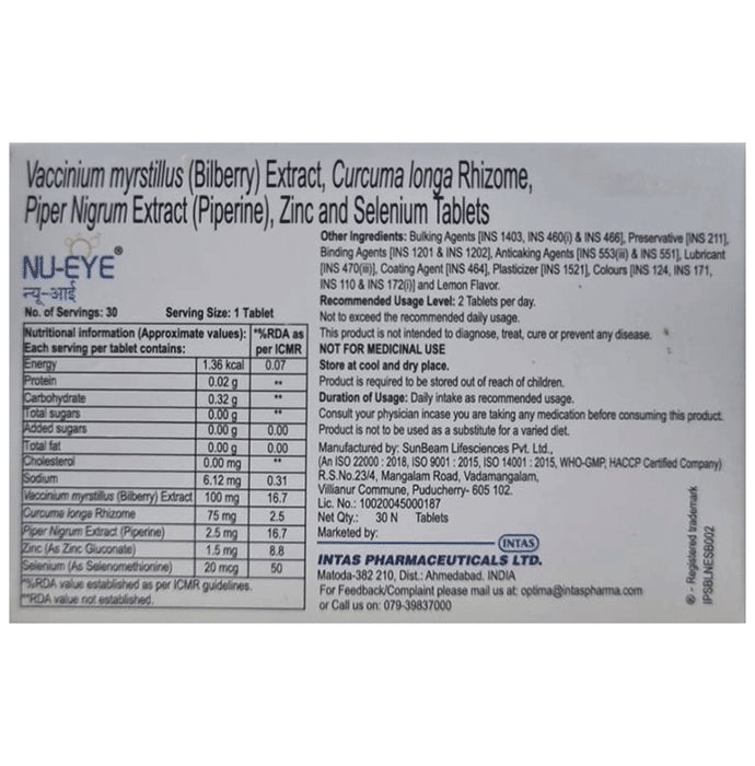NU Eye Bilberry Extract & Essential Minerals Tablet