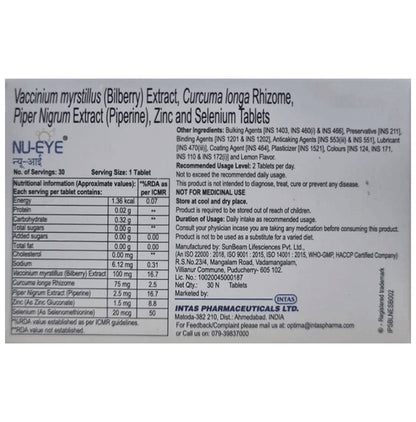 NU Eye Bilberry Extract & Essential Minerals Tablet