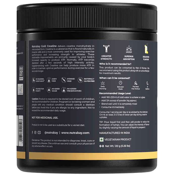 Nutrabay Gold Micronized Creatine Monohydrate Powder Lemon