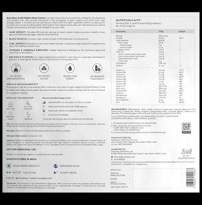 Nutrabay Gold Mighty Mass Gainer for Energy & Muscle Building | Flavour Powder Kesar Kulfi