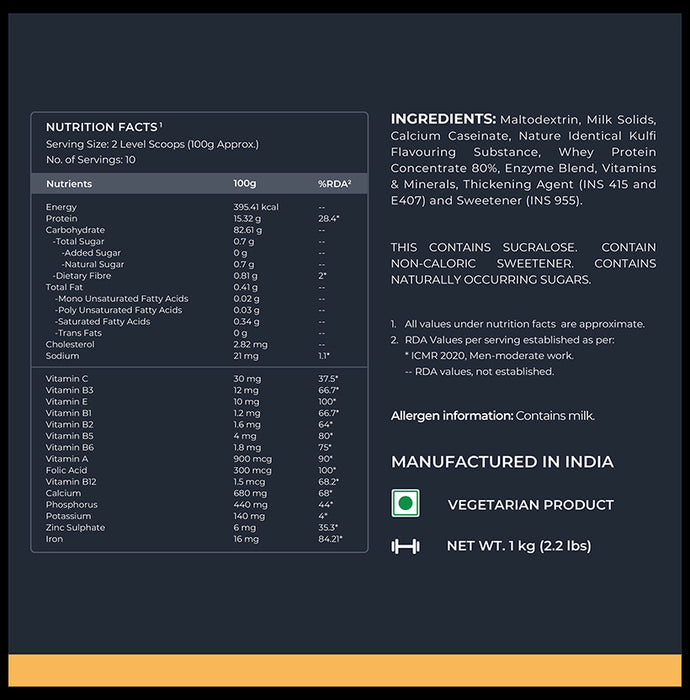 Nutrabay Gold Mighty Mass Gainer for Energy & Muscle Building | Flavour Powder Kesar Kulfi