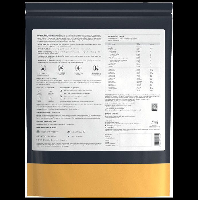 Nutrabay Gold Mighty Mass Gainer for Energy & Muscle Building | Flavour Rich Vanilla Creme